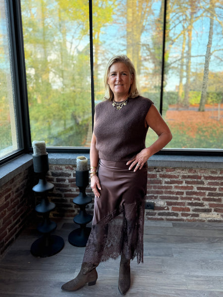 Jupe dentelle chocolat - PAULINE