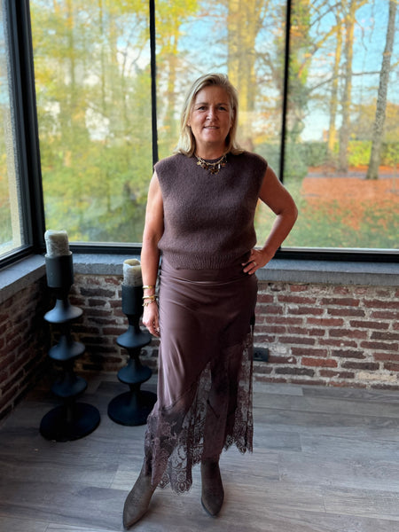 Jupe dentelle chocolat - PAULINE